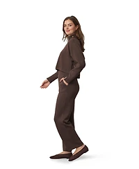 Cable & Gauge Women's Rib-Knit Mock Neck Shell, Overlay, and Pants 3-Piece Set