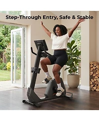 Fed Fitness Upright Exercise Bike, Air Lift Adjustable Seat, Led Display, Electromagnetic Stationary Bike