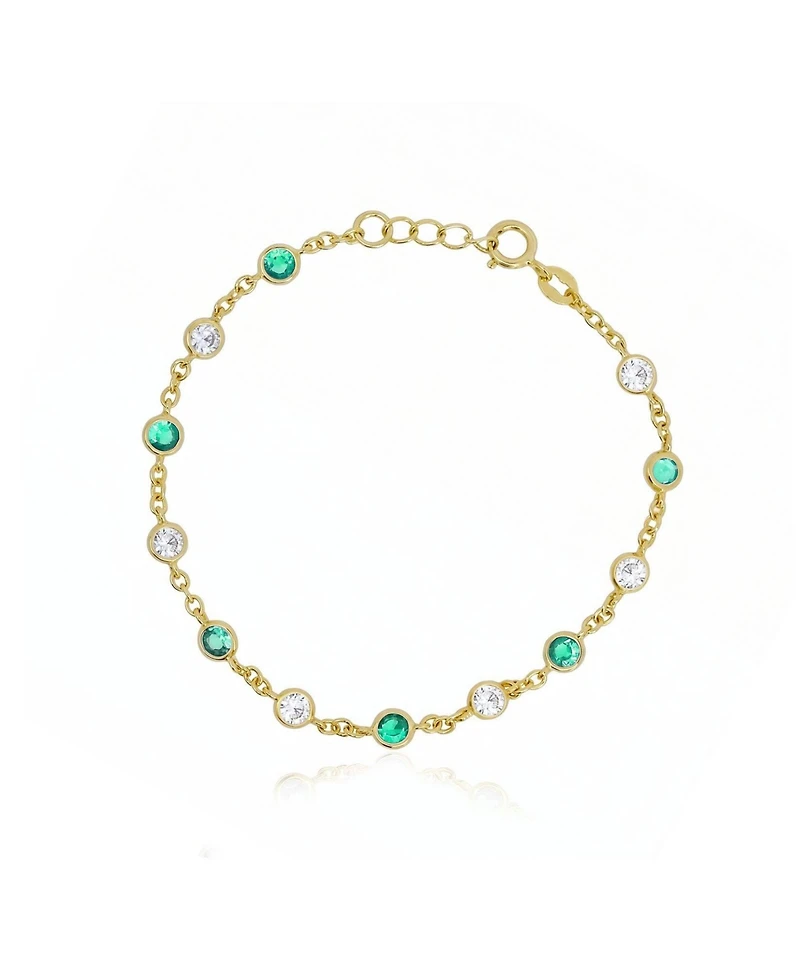The Lovery Cz Alternating Bezel Station Bracelet 14K Gold-Plated Sterling Silver