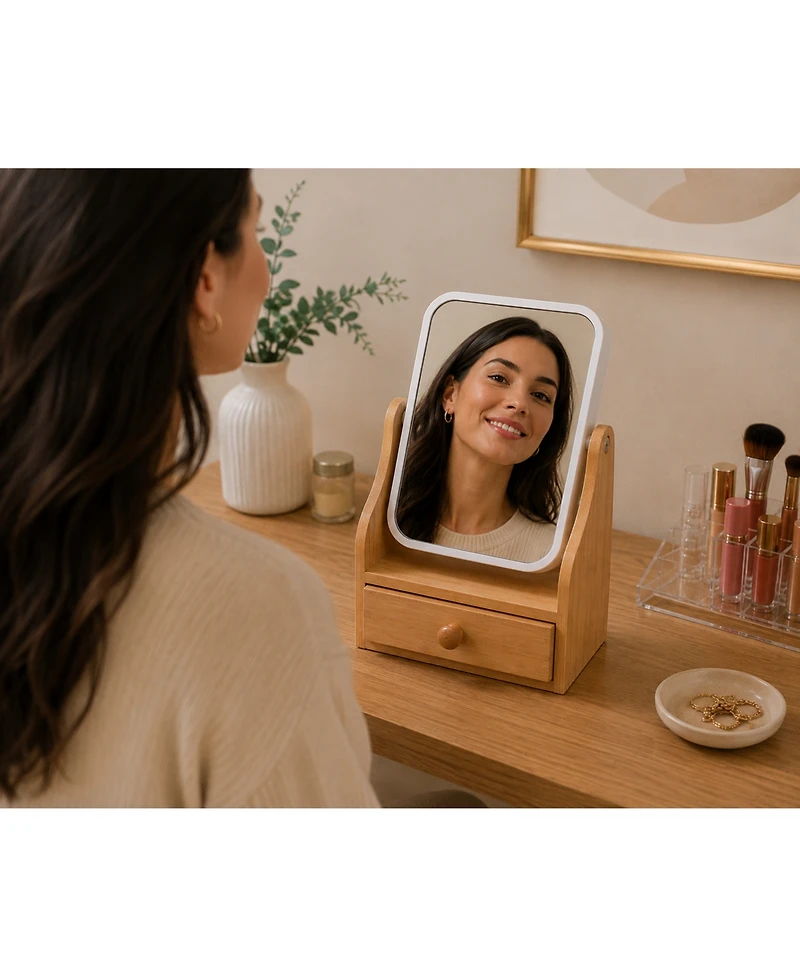Pursonic Dual-Sided Vanity Mirror with Bamboo Drawer Base