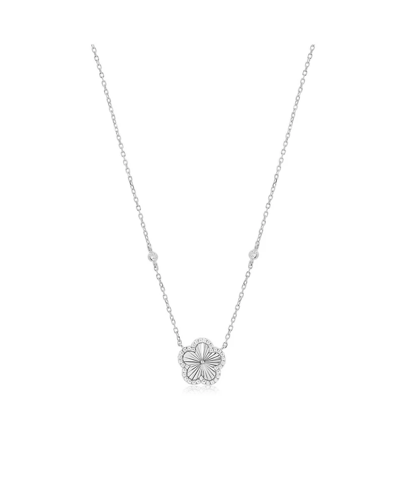 The Lovery Cz Halo Fluted Single Flower Necklace Sterling Silver