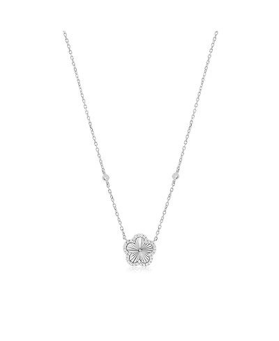 The Lovery Cz Halo Fluted Single Flower Necklace Sterling Silver