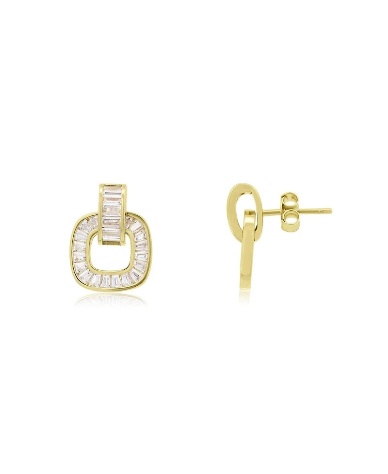 The Lovery Cz Baguette Square Link Earrings 14K Gold-Plated Sterling Silver