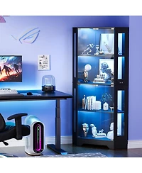 gaomon 65" Modern Corner Glass Curio Cabinet with Led Lights, Glass Doors and Adjustable Shelves for Collectibles and Dining Room Display