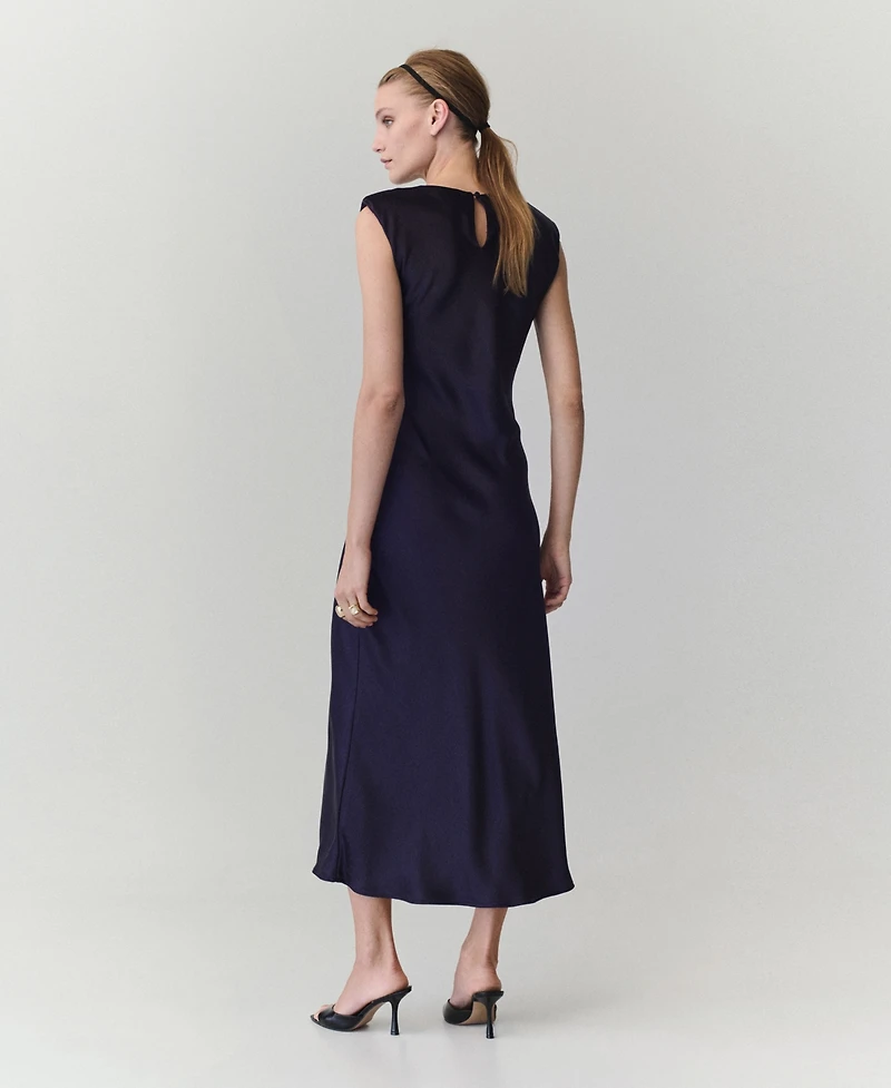 Mango Women's Shoulder Pads Satin Midi Dress
