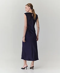 Mango Women's Shoulder Pads Satin Midi Dress