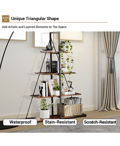 gaomon 4-Tier Industrial A-Frame Ladder Bookshelf,Metal Frame Retro Wood Display Rack for Living Room and Home Office Storage