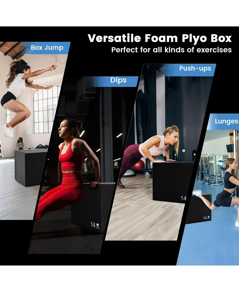 Glintex Foam Plyo Box, 3 Heights in One, 16 x 14 x 12 in, Holds 220 lbs