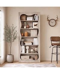 gaomon Tall 6-Tier Wood Bookshelf, Freestanding Bookcase with Wavy Scalloped Edge, Large Storage Display Shelf for Living Room Bedroom Office Library