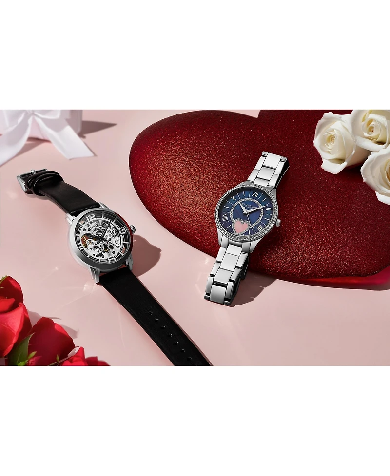 Stuhrling Women's Symphony Silver-tone Stainless Steel, Blue Dial, 45mm Round Watch
