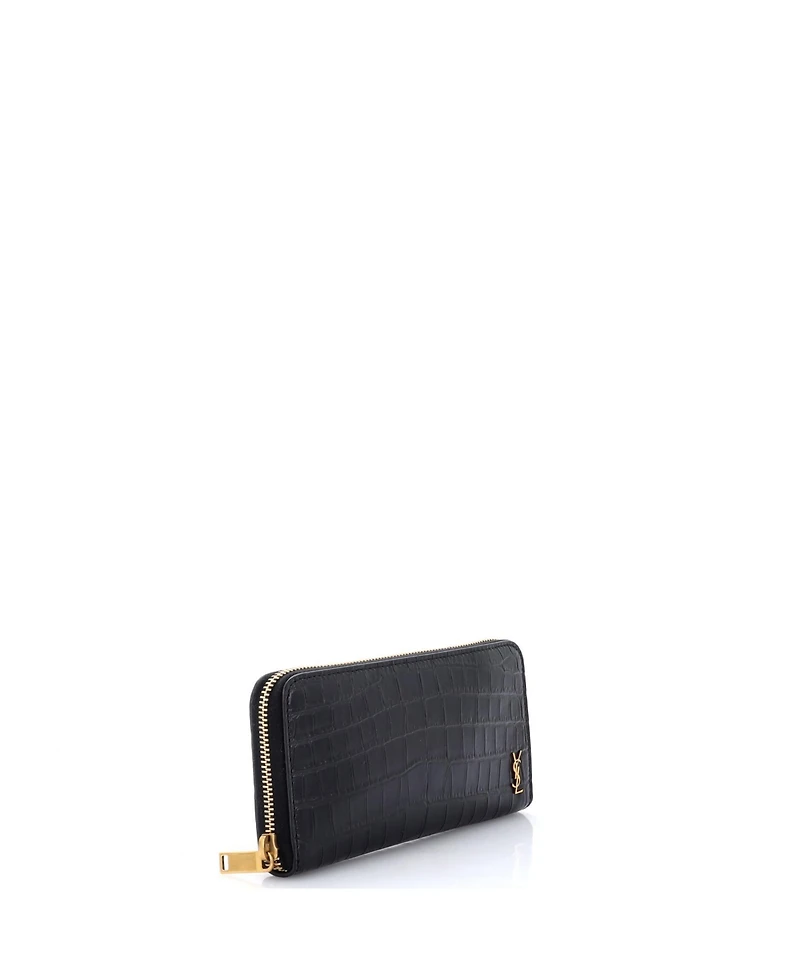 Pre-Owned Saint Laurent Long Tiny Classic Monogram Zip Around Wallet Embossed Leather
