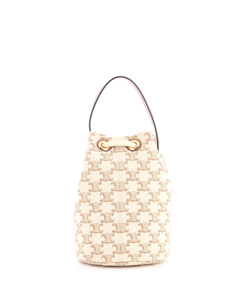Pre-Owned Celine Teen Triomphe Drawstring Bucket Bag Triomphe Canvas with Leather