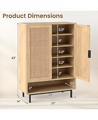 Gymax Shoe Cabinet 2 Doors6-Tier Rattan Storage Adjustable Shelves