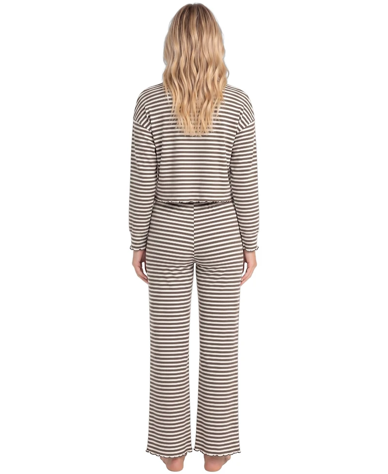 Sincerely Jules Women's WonderLuxe Striped Long-Sleeve Top and Wide-Leg Pants Pajama Set