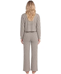 Sincerely Jules Women's WonderLuxe Striped Long-Sleeve Top and Wide-Leg Pants Pajama Set