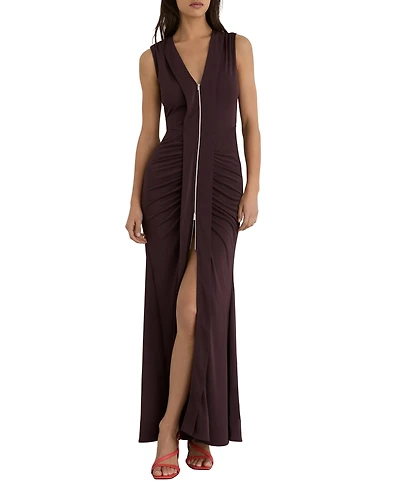Reiss Women's Scarlett Crepe-Jersey Zip-Detail Ruched Maxi Dress