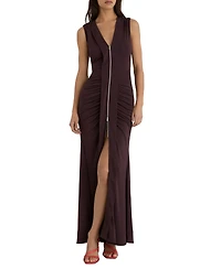 Reiss Women's Scarlett Crepe-Jersey Zip-Detail Ruched Maxi Dress
