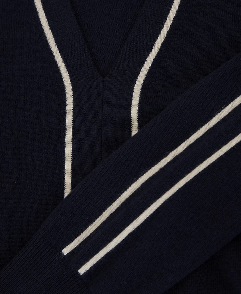 Reiss Women's Mila Wool-Blend V-Neck Stripe-Detail Jumper with Cashmere