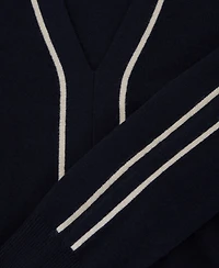Reiss Women's Mila Wool-Blend V-Neck Stripe-Detail Jumper with Cashmere