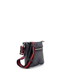 Pre-Owned Gucci Small Web Strap Front Zip Messenger Bag Gg Coated Canvas