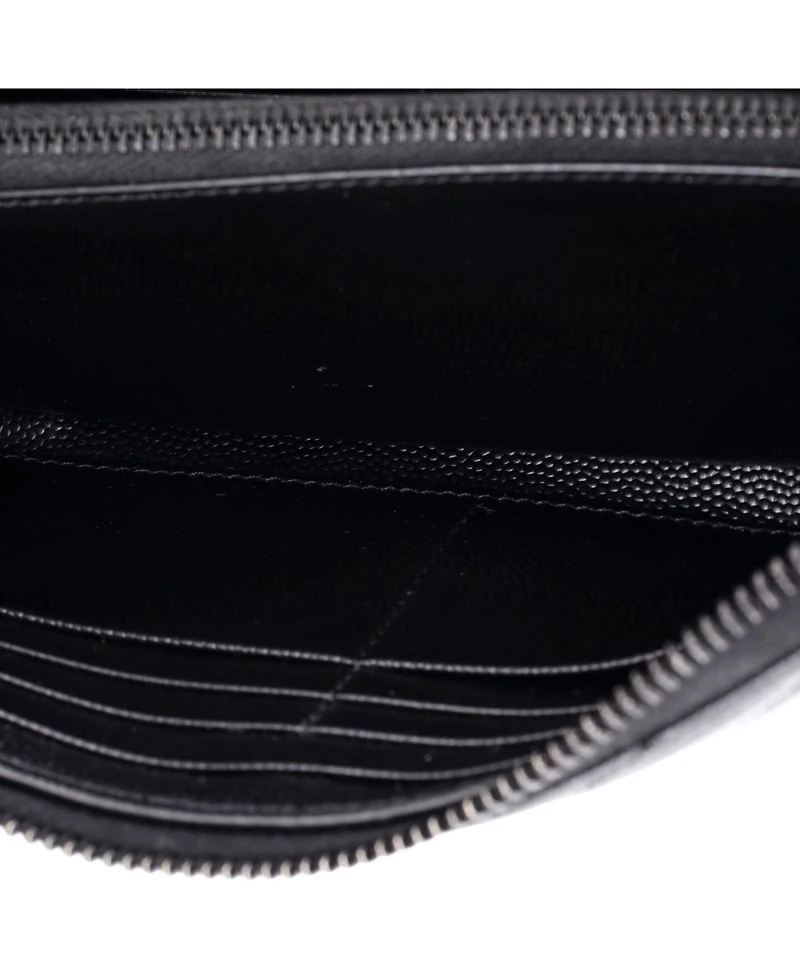 Pre-Owned Saint Laurent Classic Monogram Zip Around Wallet Matelasse Chevron Leather