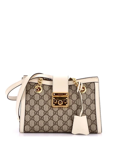 Pre-Owned Gucci Small Padlock Chain Tote Gg Coated Canvas with Leather