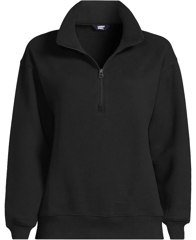 Lands' End Plus Serious Sweats Relaxed Quarter Zip Pullover Sweatshirt