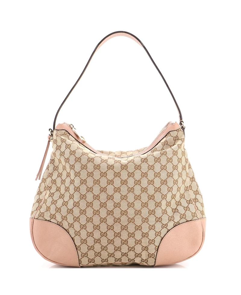 Pre-Owned Gucci Large Bree Hobo Gg Canvas with Leather