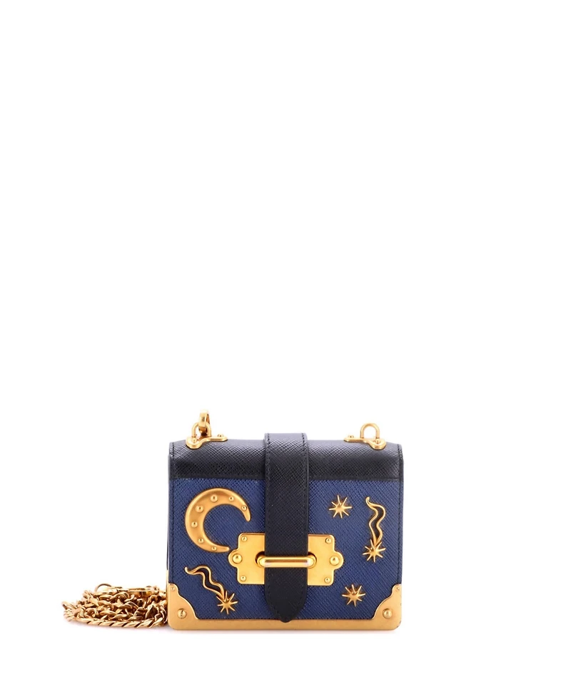 Pre-Owned Prada Micro Cahier Crossbody Bag Embellished Leather