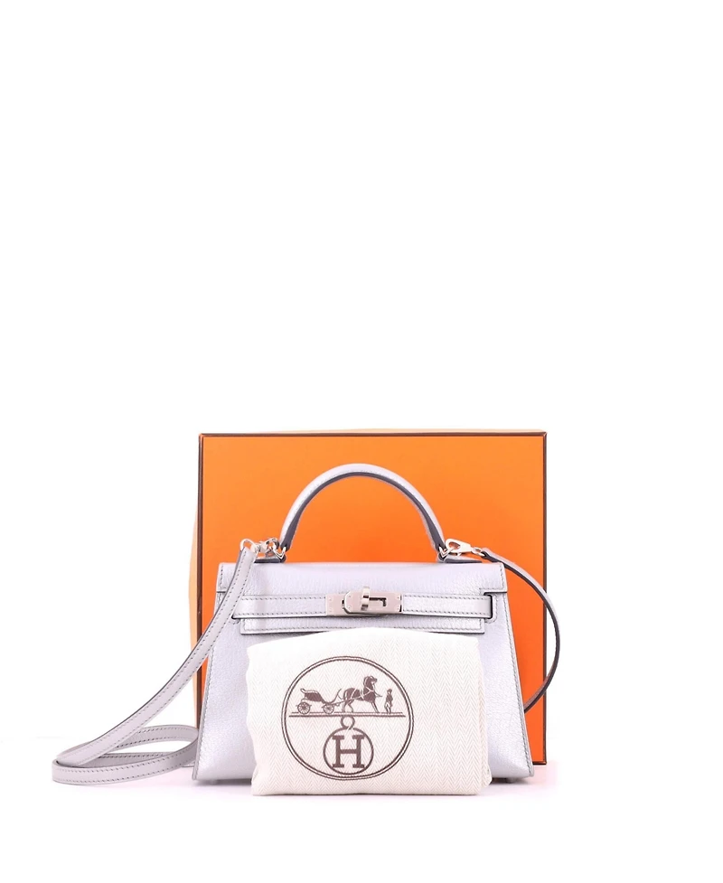 Pre-Owned Hermes Kelly 20 Handbag Metallic Chevre Chamkilight with Palladium Hardware