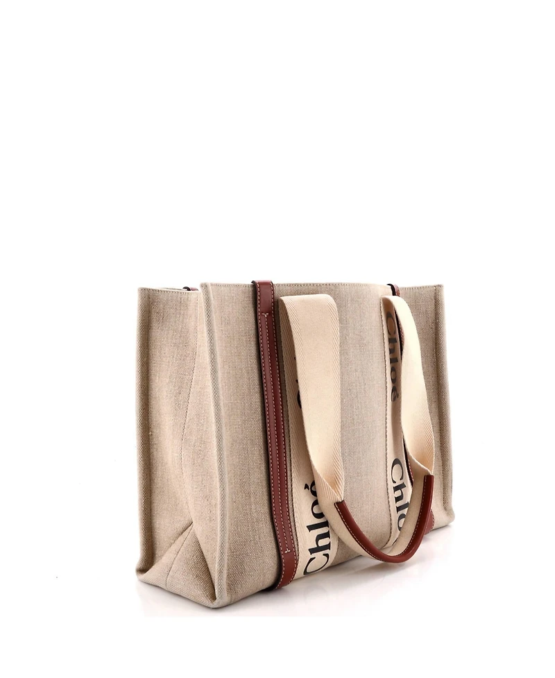 Pre-Owned Chloe Medium Woody Tote Canvas with Leather