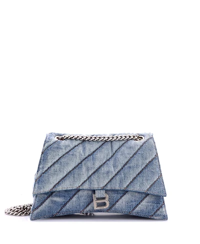Pre-Owned Balenciaga Medium Crush Chain Flap Bag Quilted Denim