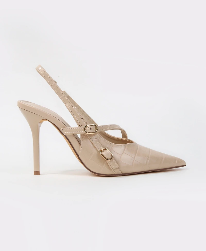 Carlee Croc Embossed Pointed Toe Slingback Stiletto Pumps