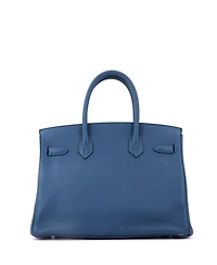Pre-Owned Hermes Birkin 30 Handbag Blue Novillo with Palladium Hardware