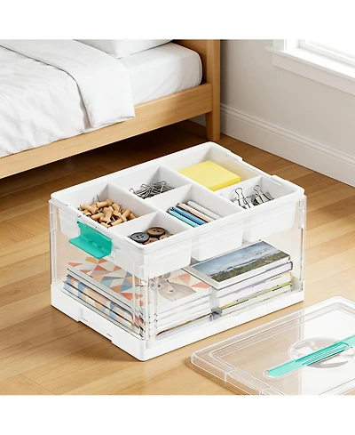 SpaceAid 24 Qt Clear Craft Storage Bin with Removable Tray and Dividers for Craft and Art Supplies