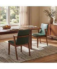 Flynama Set of 2 Mid-Century Pu Arm Dining Chairs, Rubber Wood Frame 250lbs Capacity