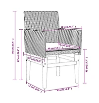 vidaXL Patio Chairs with Cushions 2 pcs Gray Poly Rattan&Solid Wood