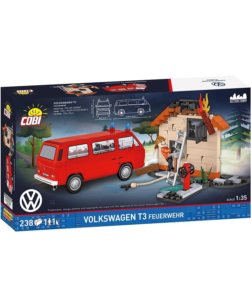 Cobi Volkswagen T3 Feuerwehr Action Town 1:35 Scale 238-Piece Building Set, Ages 7+