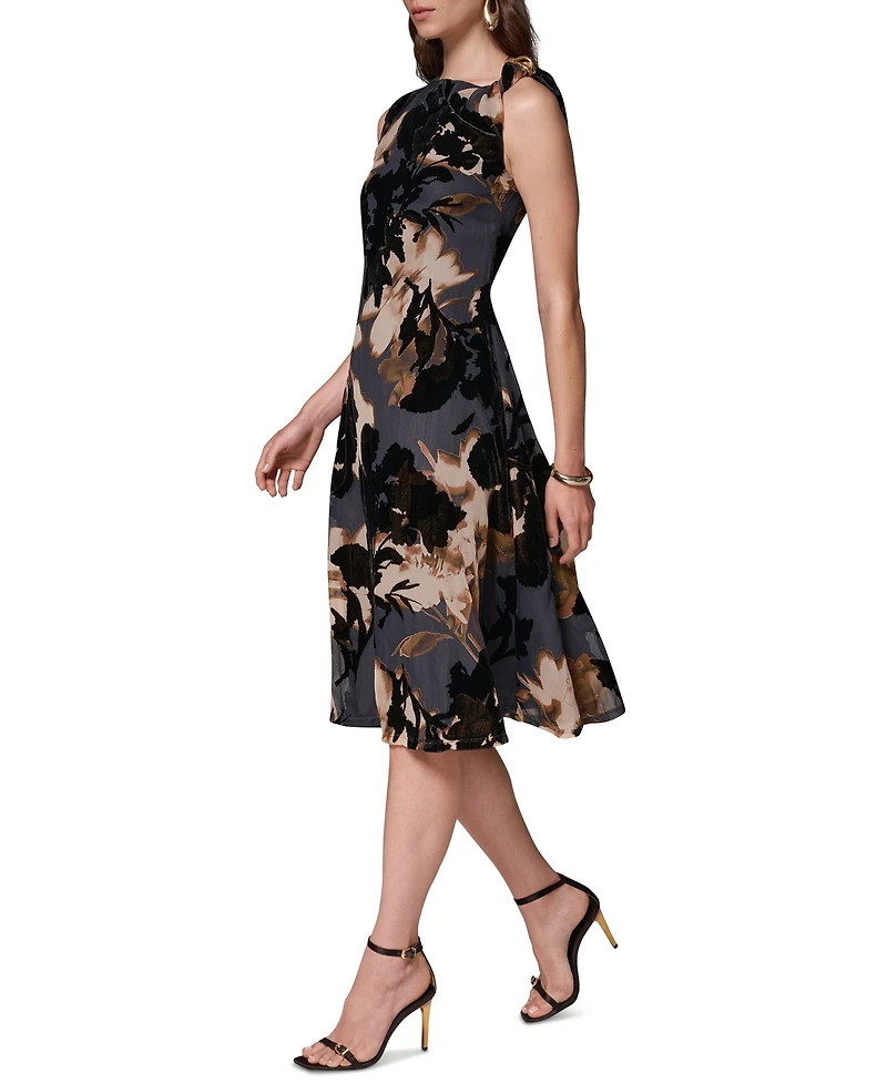 Donna Karan New York Women's Velvet Burnout Asymmetrical-Neck Midi Dress