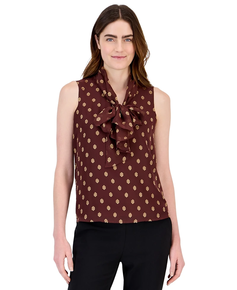 Anne Klein Petites Bow Tie Front V-Neck Sleeveless Blouse