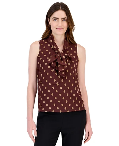 Anne Klein Petites Bow Tie Front V-Neck Sleeveless Blouse