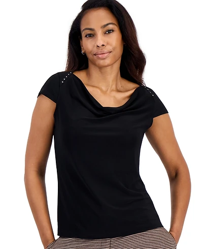 Kasper Petite Cowl Neck Cap-Sleeve Blouse