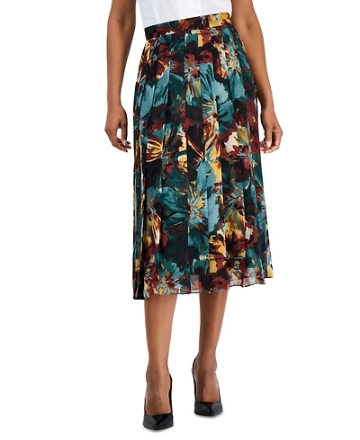 Kasper Petite Pull-On Pleated Midi Skirt