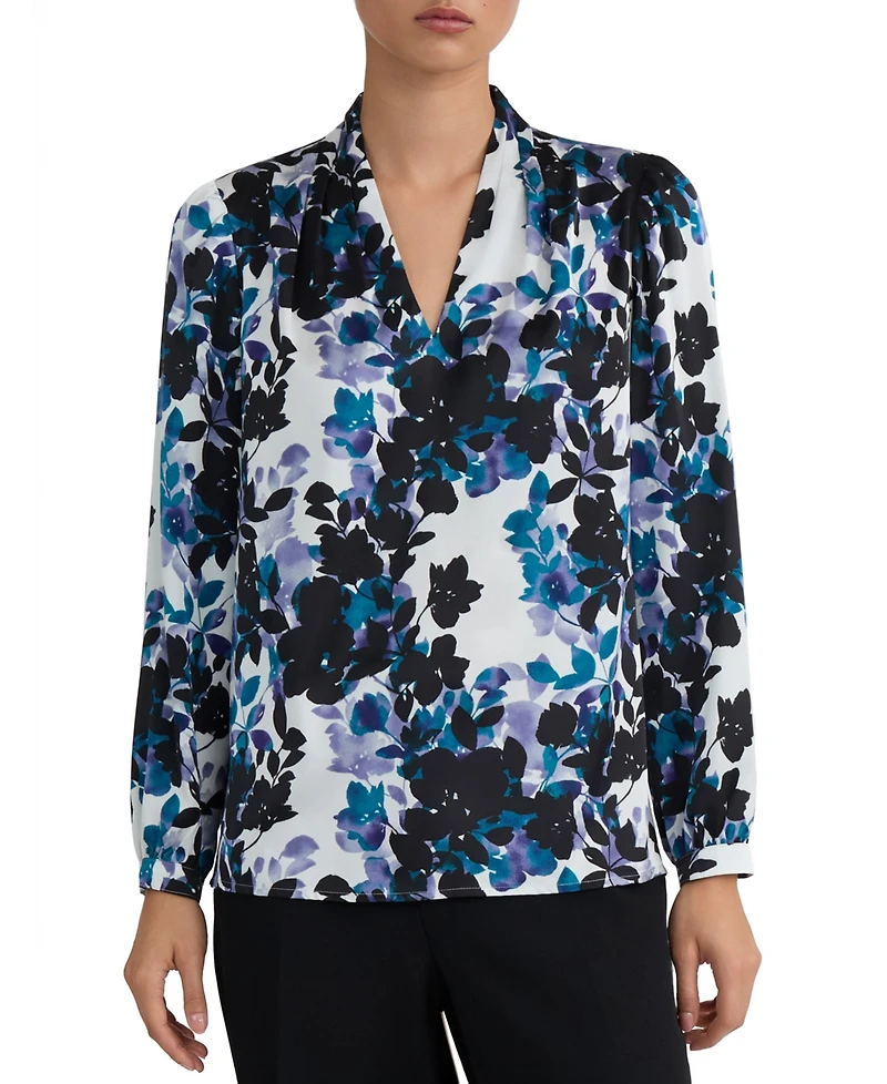 Kasper Women's V-Neck Pleated-Shoulder Blouse