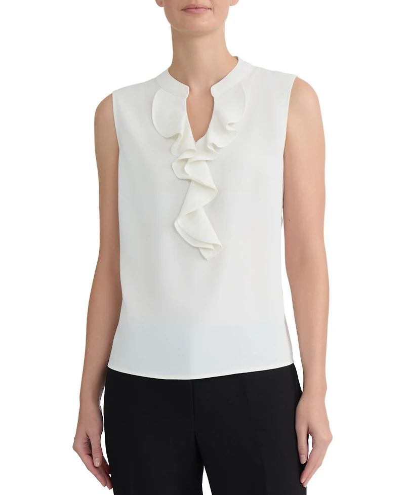 Kasper Women's Ruffled Split-Neck Sleeveless Blouse