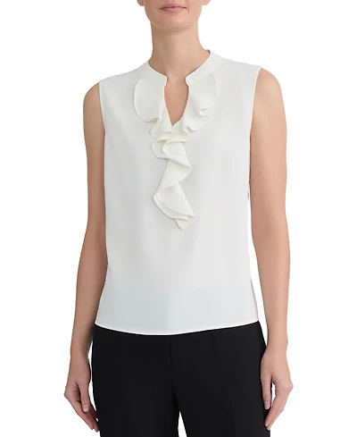 Kasper Women's Ruffled Split-Neck Sleeveless Blouse