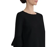 Kasper Women's Textured Knit Flared-Cuff 3/4-Sleeve Top