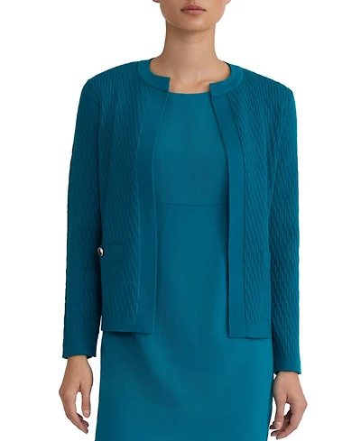 Kasper Women's Round-Neck Long-Sleeve Cardigan Sweater