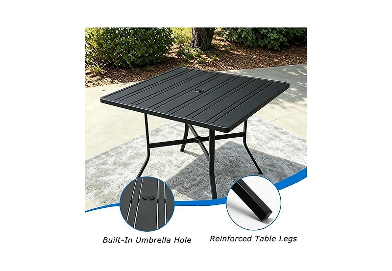 Cushry Square Outdoor Dining Table for 4, Metal Patio Dining Table with Umbrella Hole for Garden, Backyard and Deck