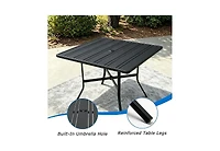 Cushry Square Outdoor Dining Table for 4, Metal Patio Dining Table with Umbrella Hole for Garden, Backyard and Deck